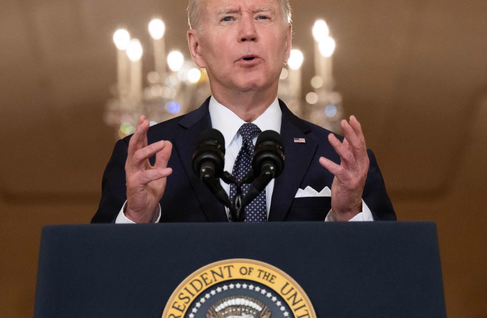 US President Joe Biden speaks about the recent mass shootings and urges Congress to pass laws to combat gun violence at the Cross Hall of the White House in Washington, DC, June 2, 2022. (Photo by SAUL LOEB / AFP) (Photo by SAUL LOEB/AFP via Getty Images) ORG XMIT: 0 ORIG FILE ID: AFP_32BT434.jpg