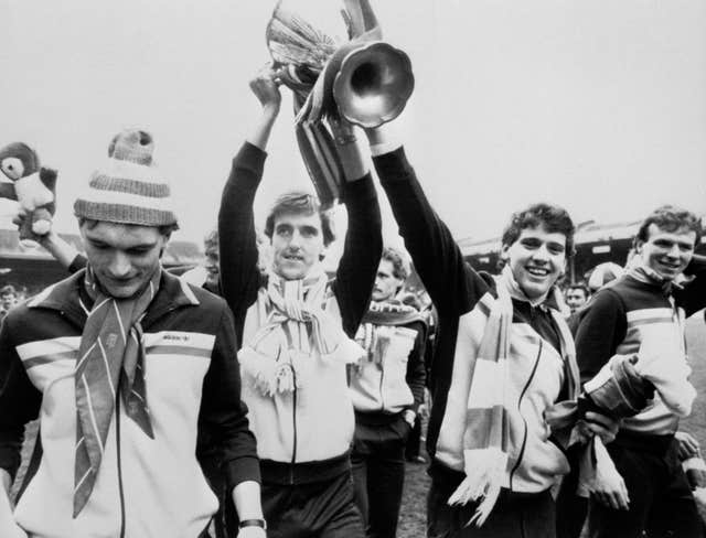 Aberdeen's players celebrate their Cup Winners' Cup win against Real Madrid in 1983