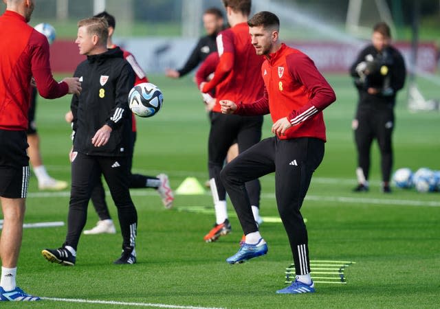 Wales’ Chris Mepham during a training session