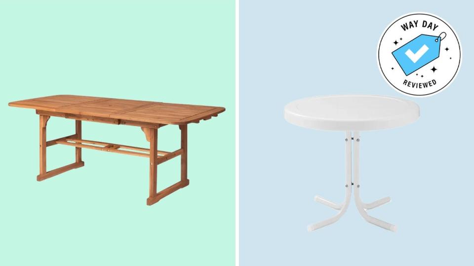 Let your next party platter rest on something stylish with these patio table deals.