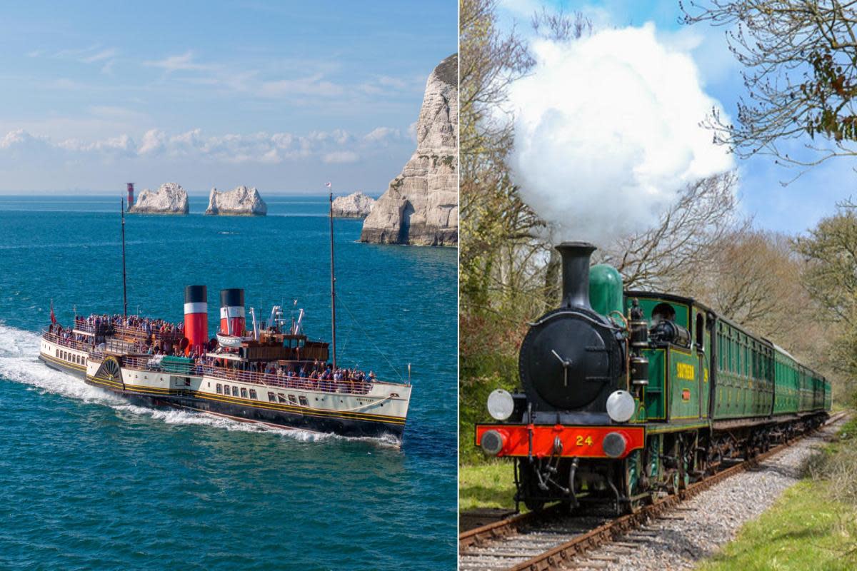 The Waverley passing The Needles and the steam locomotive Calbourne on the IW Steam Railway <i>(Image: Supplied/James Pilbeam)</i>
