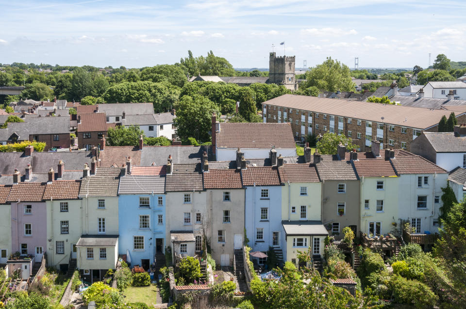 An Elevated View Of Town Houses In Wales, United Kingdom