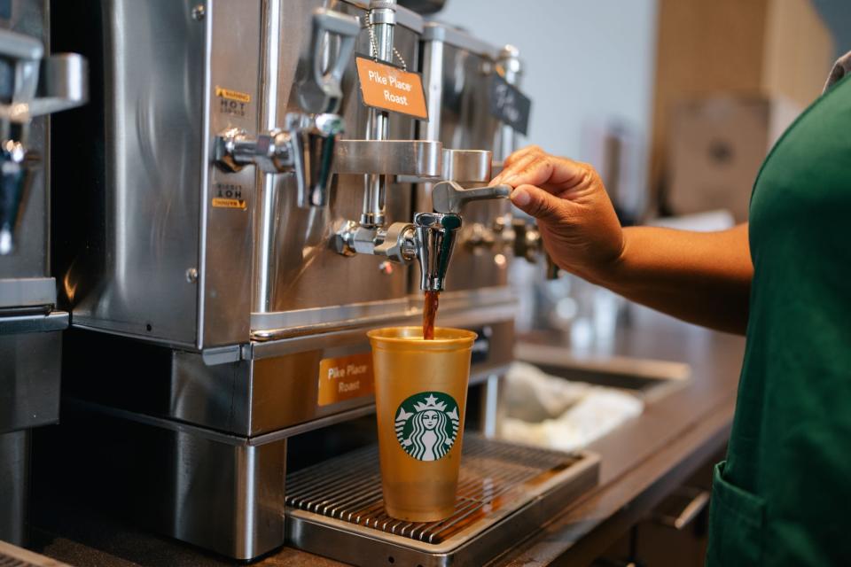 Starbucks has a National Coffee Day deal if you bring in a reusable cup.