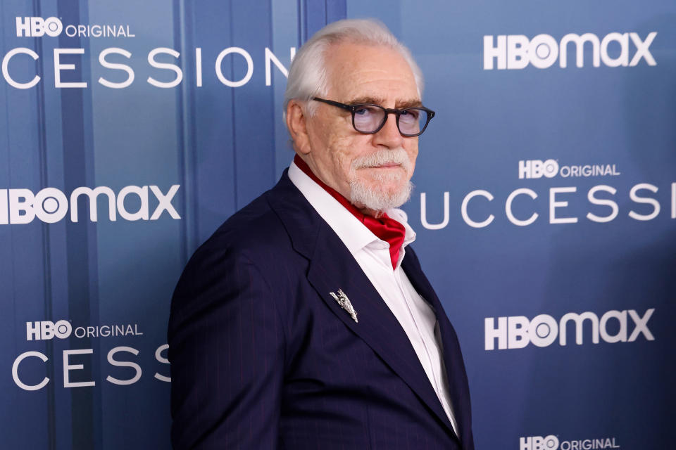 Brian Cox in a formal suit with tie at the "Succession" premiere