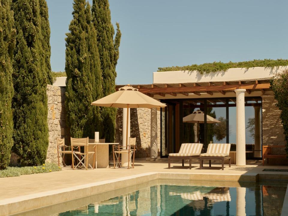 Villas have stone-walled courtyards, plunge pools and a private chef (Amanzoe, Greece)