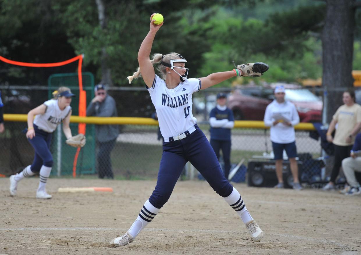 Archbishop Williams' pitcher Jillian Ondrick pitches against Wahconah during girls softball in Braintree, Thursday, June 8, 2023.