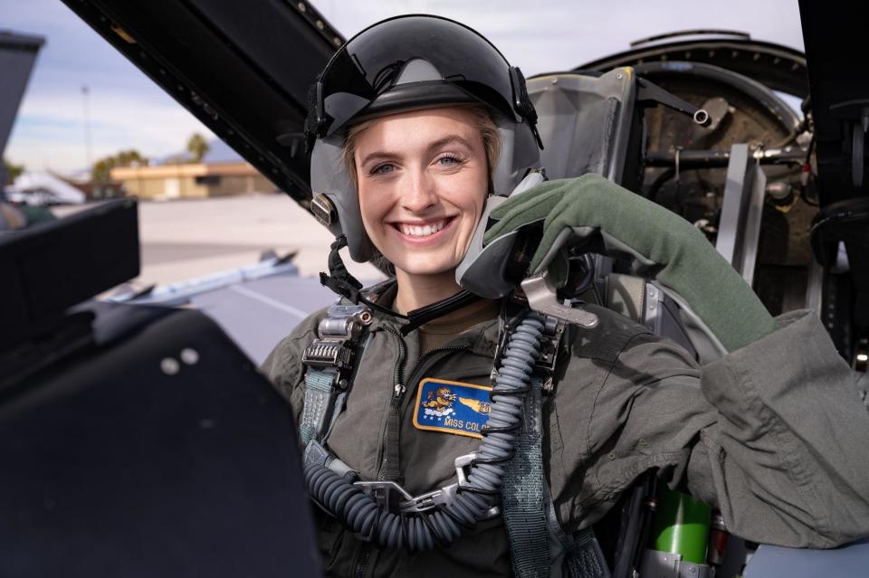 U.S. Air Force 2nd Lt. Madison Marsh prepares for a flight at Nellis Air Force Base in Nevada, Dec. 19, 2023. / Credit: U.S. Air Force photo by William R. Lewis