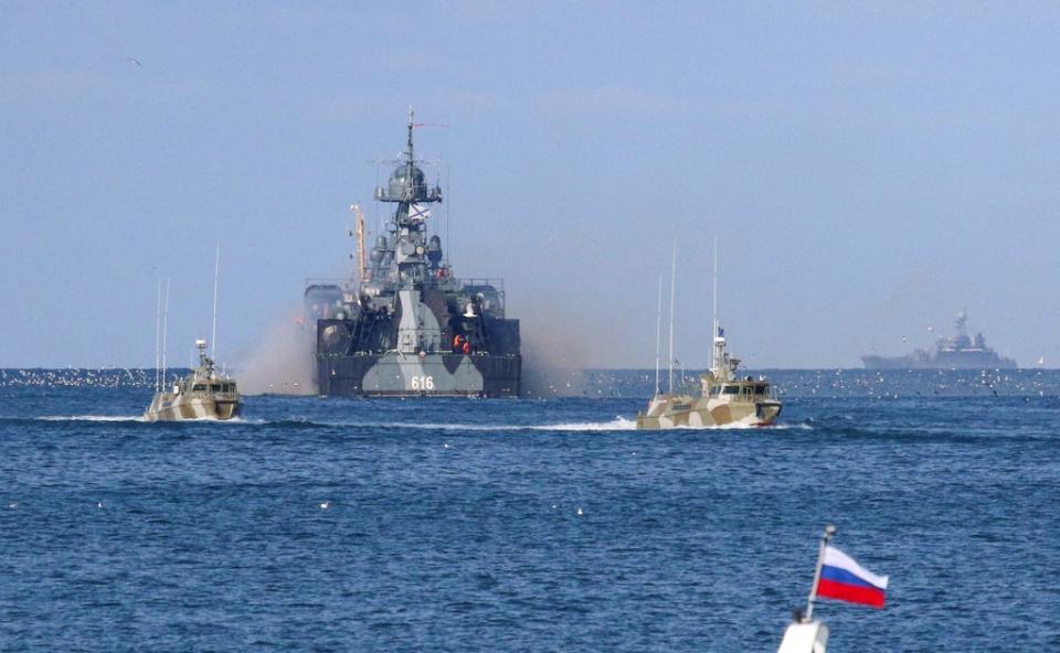 Russian Navy vessels near the Black Sea port of Sevastopol shortly before the invasion was launched (REUTERS)