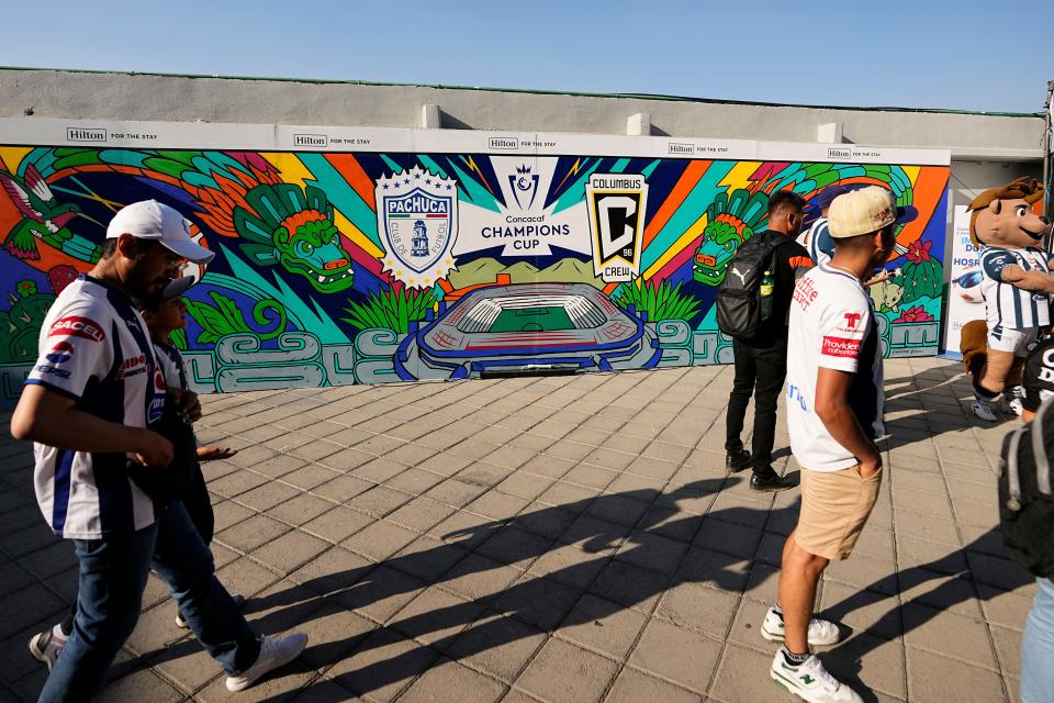 Jun 1, 2024; Pachuca, Hidalgo, Mexico; Signage before the match between CF Pachuca and the Columbus Crew in the 2024 CONCACAF Champions Cup Championship at Estadio Hidalgo. Mandatory Credit: Adam Cairns-USA TODAY Sports