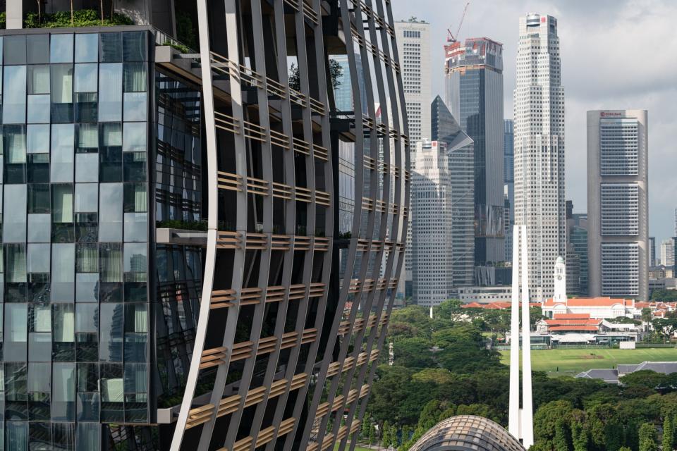 A tower of the South Beach complex, left, being developed by City Developments Ltd. in Singapore, Tuesday, April 27, 2021. Photographer: Lauryn Ishak/Bloomberg