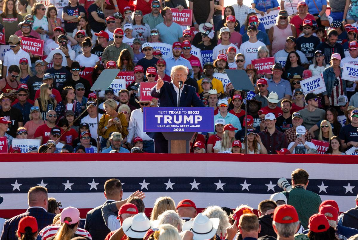 Former president Donald Trump holds his first 2024 campaign rally in Waco, Texas on Mar. 25, 2023.