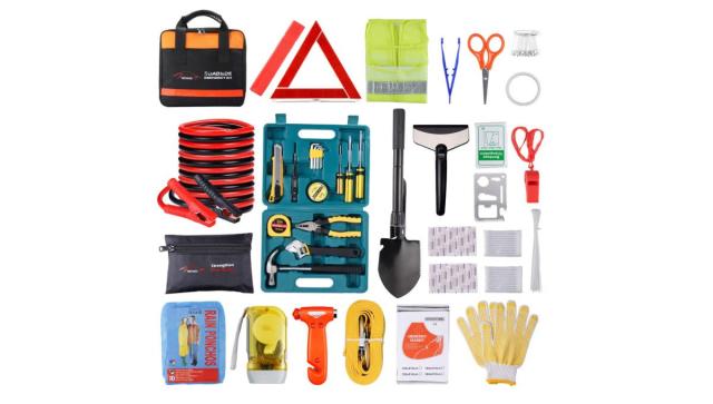  Kit de emergencia para automóvil, asistencia en carretera, kit  de emergencia para coche, cables de arranque, esenciales para viajes por  carretera, kit de seguridad para automóvil con compresor de aire digital