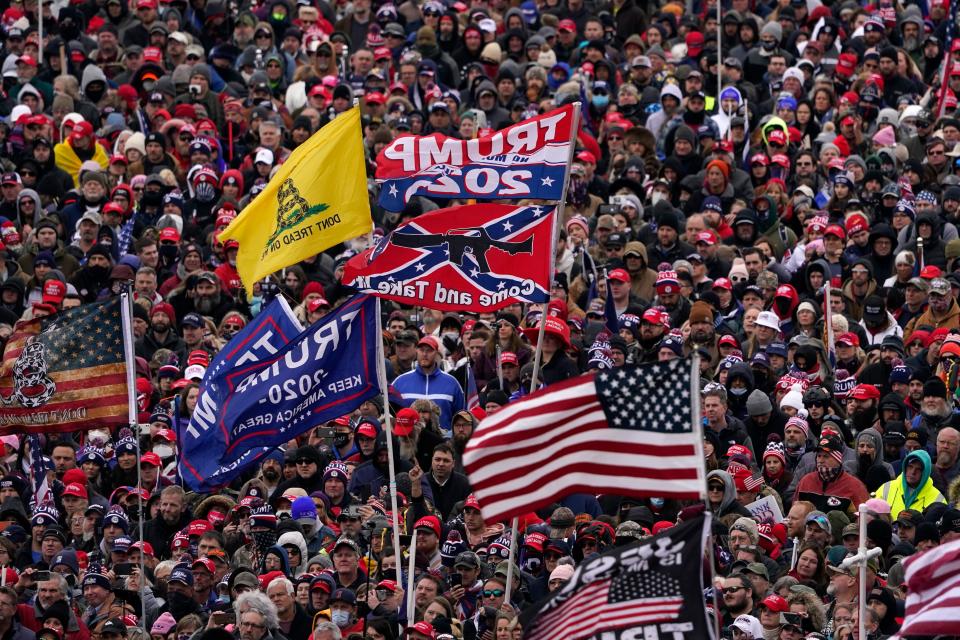 President Donald Trump tells supporters to "fight like hell" at a rally on Jan. 6, 2021, in Washington, D.C.