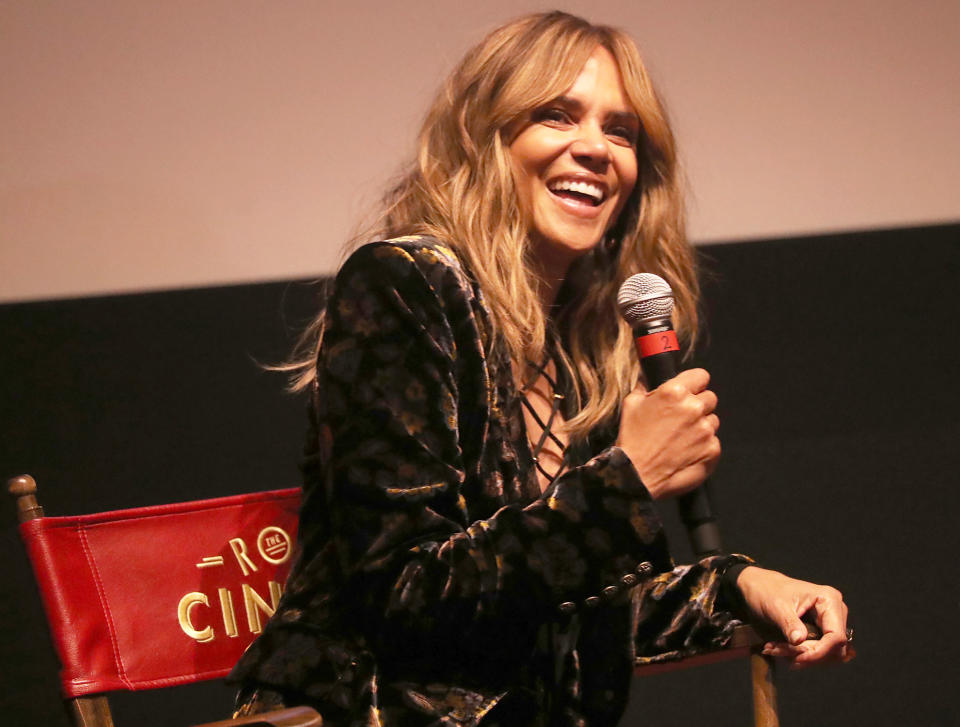 <p>Halle Berry has a laugh while speaking on stage during a screening of her film <em>Bruised</em> in N.Y.C. on Nov. 19.</p>