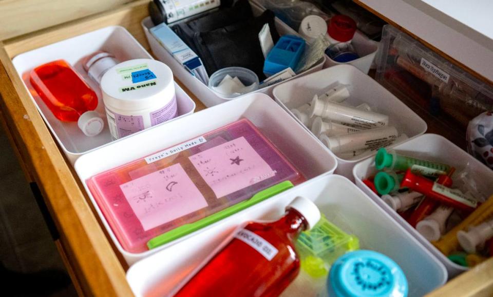 A drawer filled with medications for Freya Barragan to help her with Dravet syndrome. She also follows a strict keto diet. Abby Drey/adrey@centredaily.com