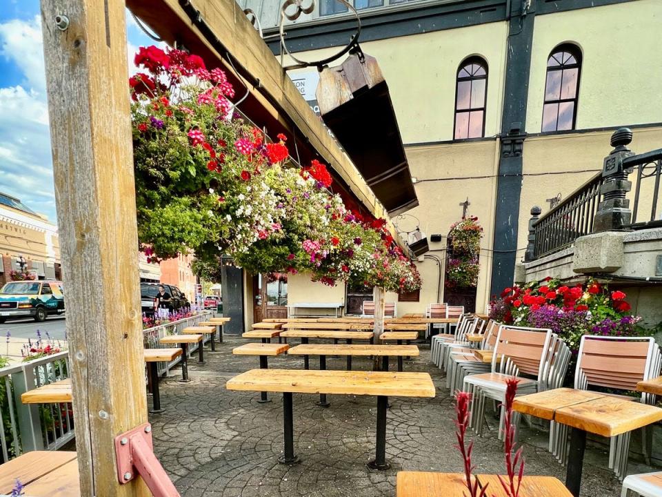 flowers hanging in victoria, canada