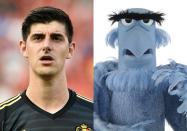 <p>Belgian keeper Thibaut Courtois and Sam the Eagle from <em>The Muppets</em> </p>