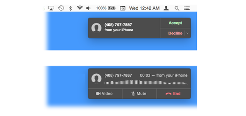 Call notice on a Mac running OS X Yosemite