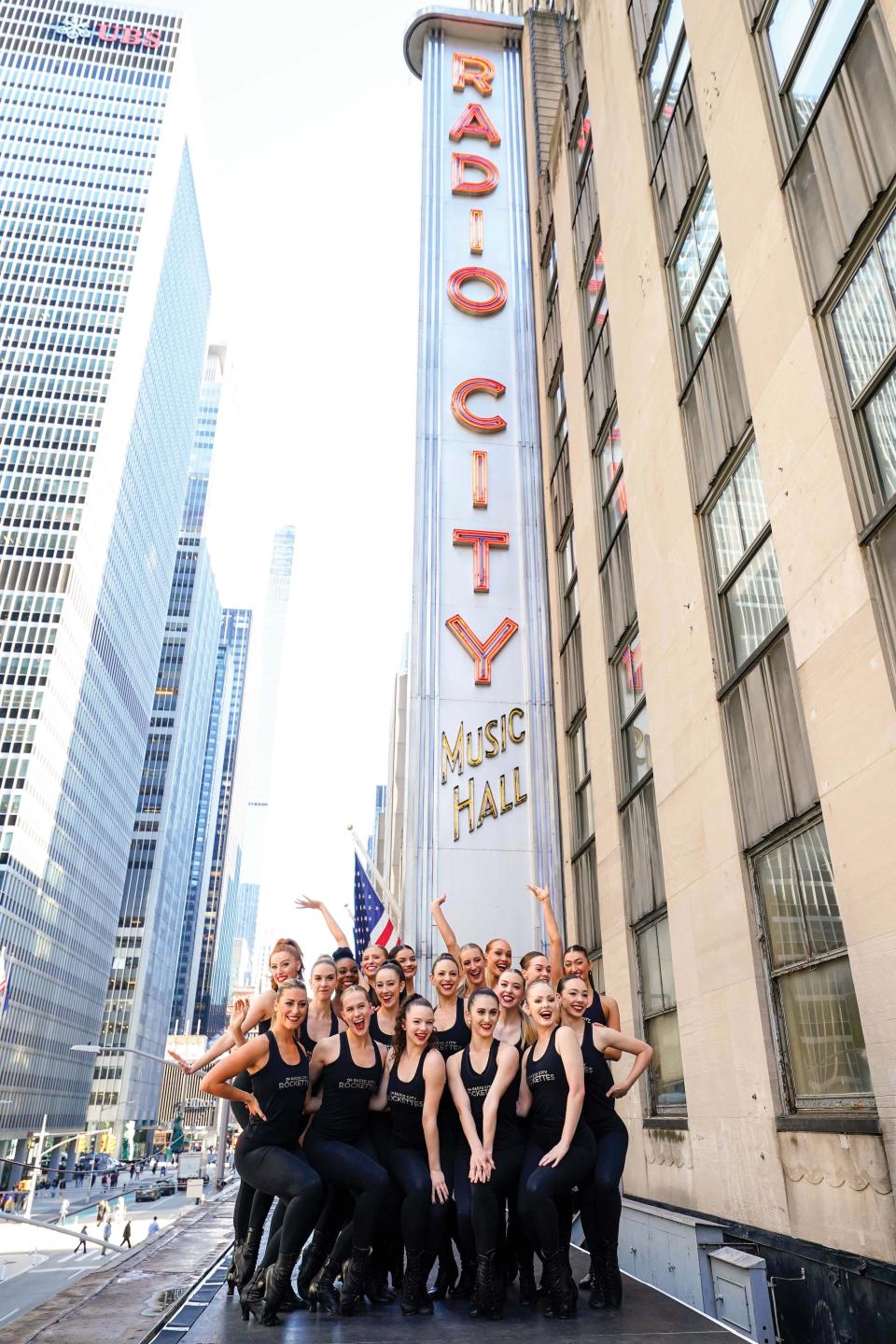 Radio City Music Hall presents the names of 18 new Rockettes on top of its marquee on Oct. 6 2022.