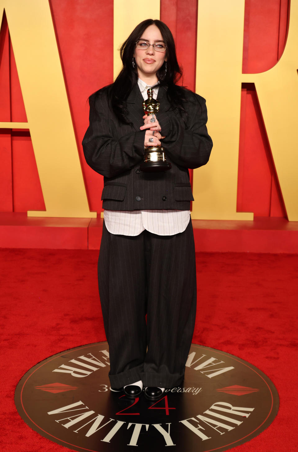 BEVERLY HILLS, CALIFORNIA - MARCH 10: Billie Eilish attends the 2024 Vanity Fair Oscar Party Hosted By Radhika Jones at Wallis Annenberg Center for the Performing Arts on March 10, 2024 in Beverly Hills, California. (Photo by Amy Sussman/Getty Images)