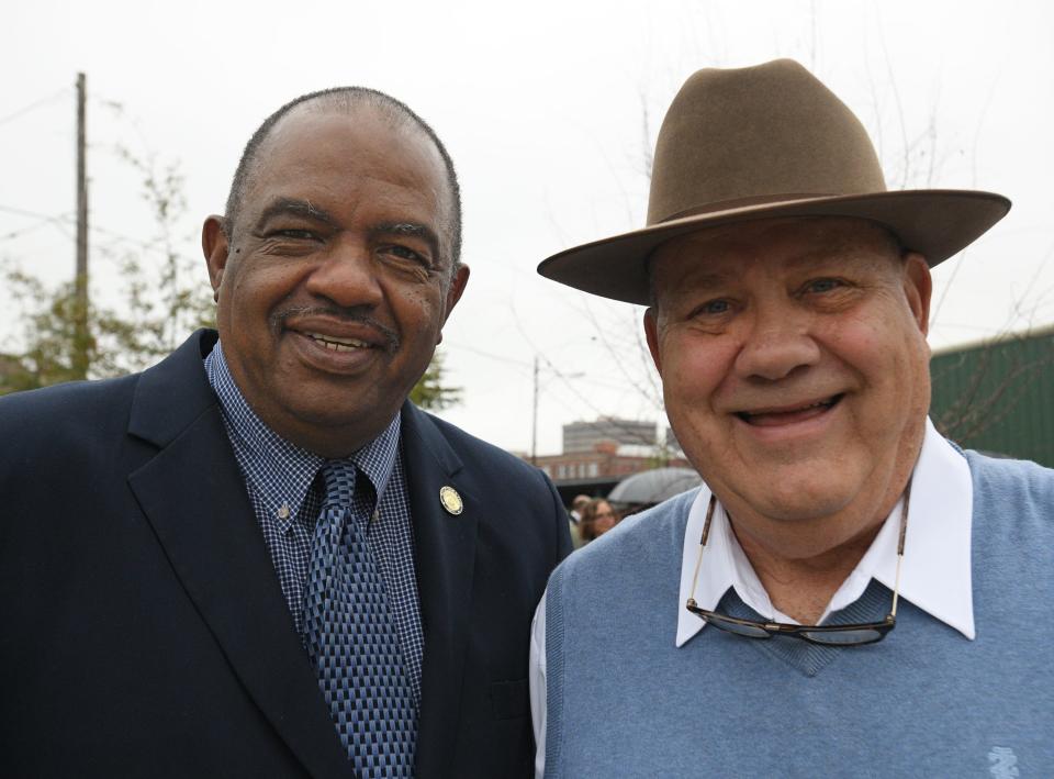 Shreveport City Councilmen Willie Bradford and James Flurry at the park ribbon cutting