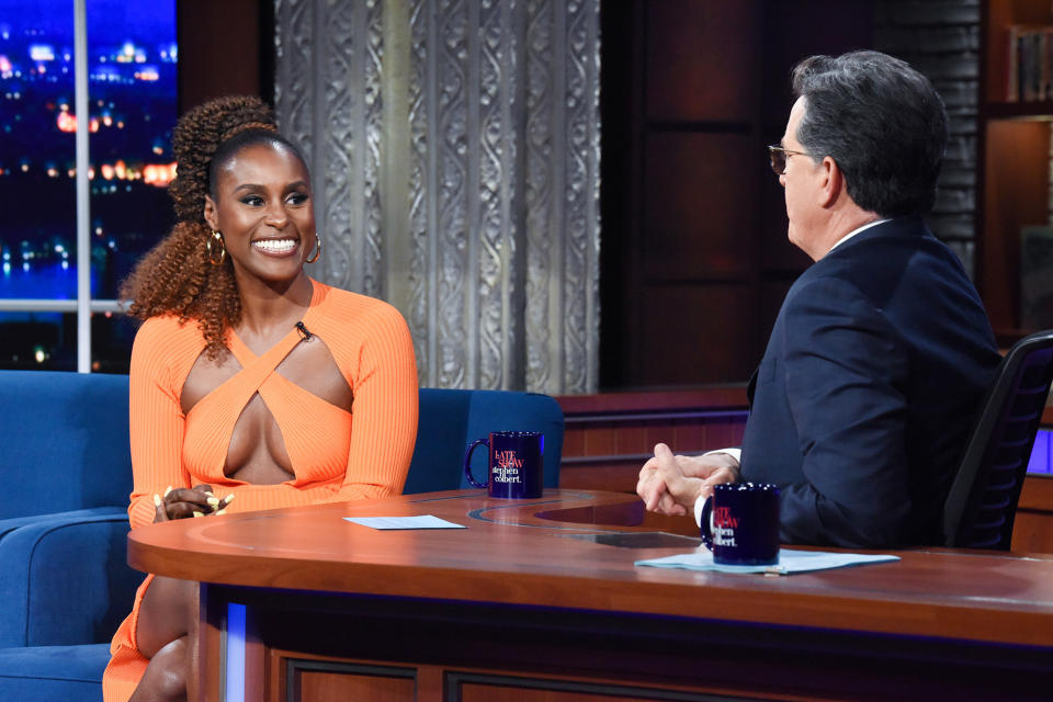 <p>Issa Rae chats up the final season of <em>Insecure</em> on <em>The Late Show with Stephen Colbert</em> in N.Y.C. on Oct. 20.</p>