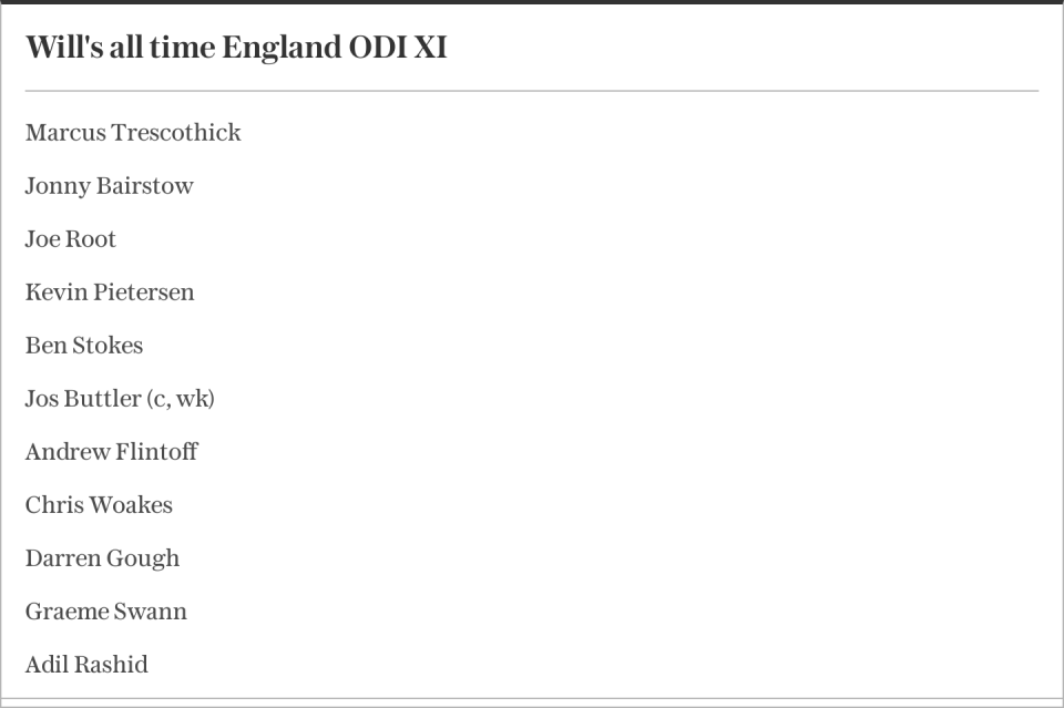 Will Macpherson's all time England ODI XI