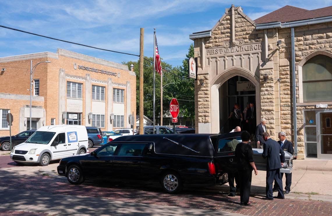 Marion County Record co-owner Joan Meyer’s funeral was Saturday in Marion, a week after she died following a police raid at her house and the paper.