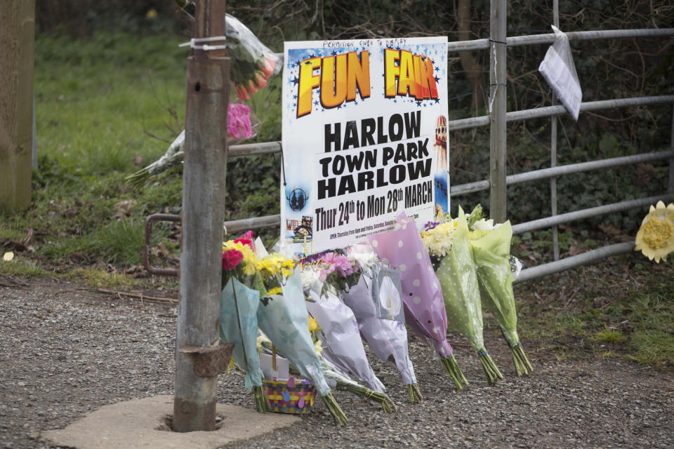 Tributes: Flowers are laid outside the fairground in Harlow, Essex, after Summer’s tragic death. (SWNS)