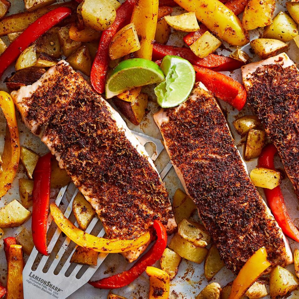 Sheet-Pan Chili-Lime Salmon with Potatoes &amp; Peppers