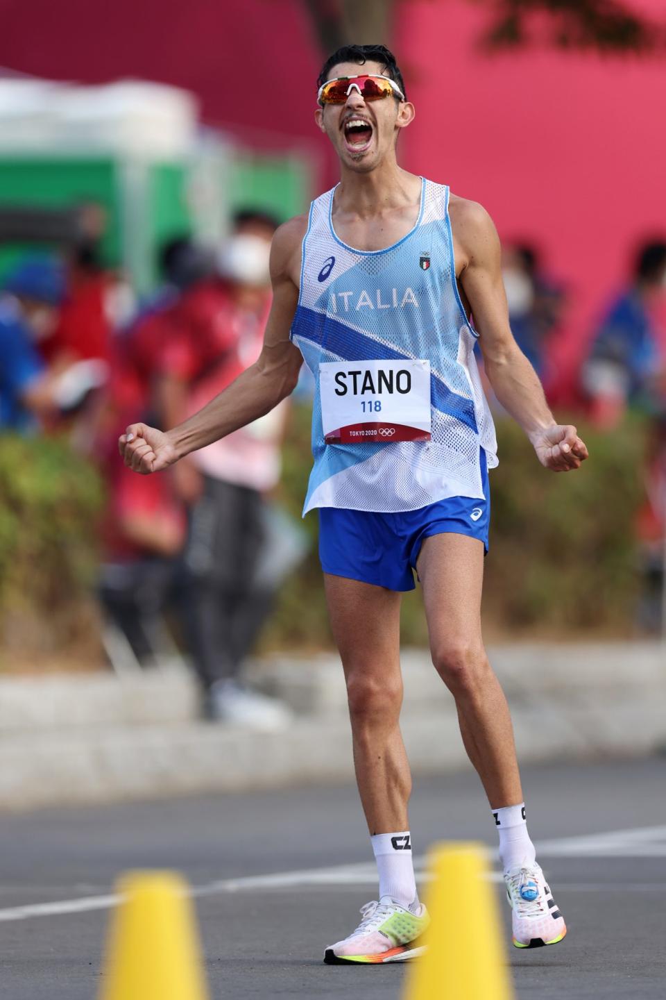 <p>Massimo Stano of Team Italy wins gold in the Men's 20km Race Walk Final at Sapporo Odori Park on August 5.</p>