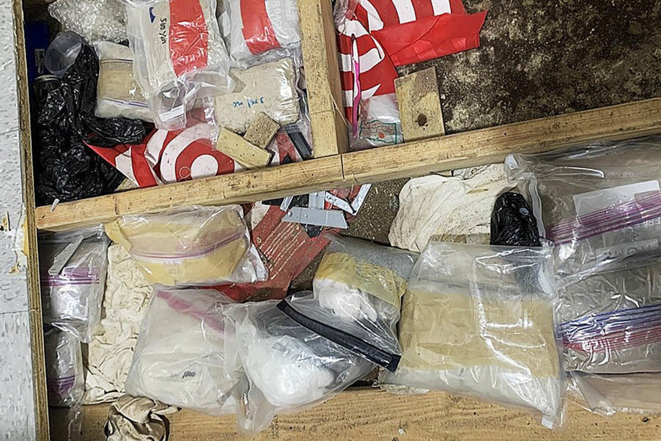 In this photo provided by the New York City Police Department, narcotics, including fentanyl, and drug paraphernalia lie stored in the floor of a day care center on  Sept. 21, 2023, in New York.  (NYPD / AP)