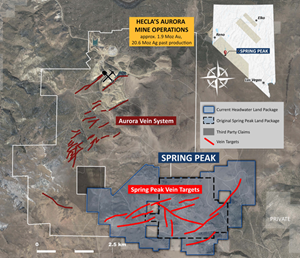 Location of the Spring Peak Project relative to Hecla Mining Company’s Aurora mine complex.