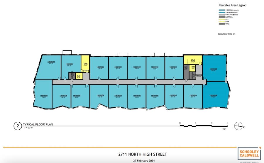 A floor plan for a proposed apartment building at 2711 N. High St. (Courtesy Photo/Schooley Caldwell)