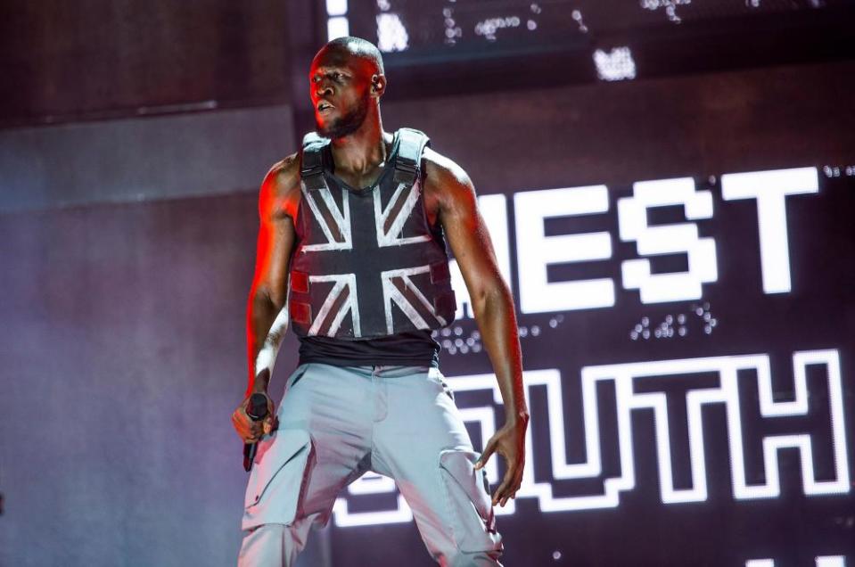 Stormzy performing at Glastonbury in 2019.