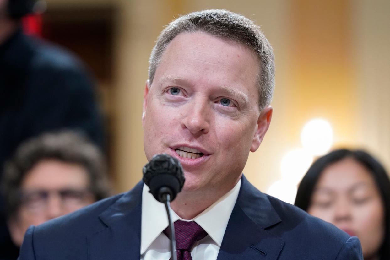 Matt Pottinger, former deputy national security adviser, testifies as the House select committee investigating the Jan. 6 attack on the U.S. Capitol holds a hearing at the Capitol in Washington, Thursday, July 21, 2022. 