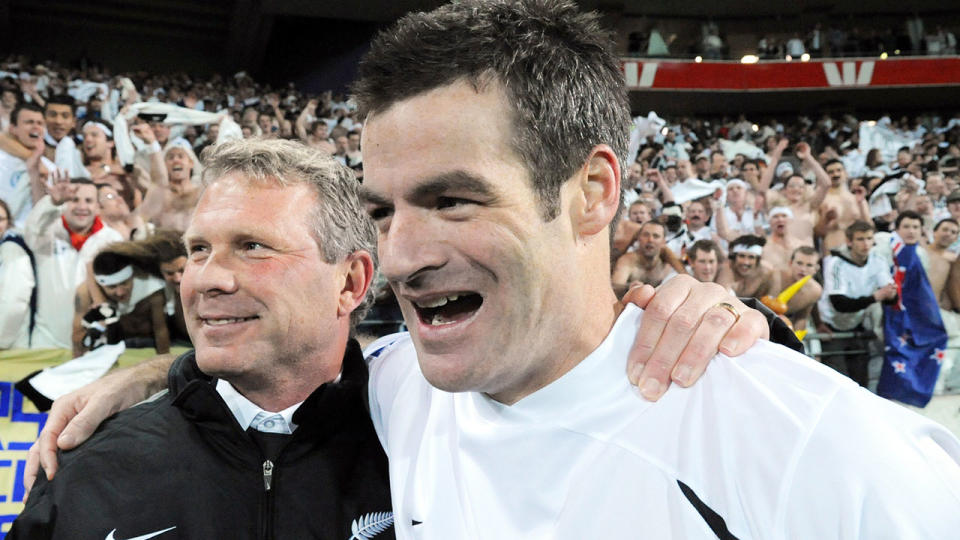 Pictured here, former All Whites captain Ryan Nelsen cheers after a game for New Zealand.