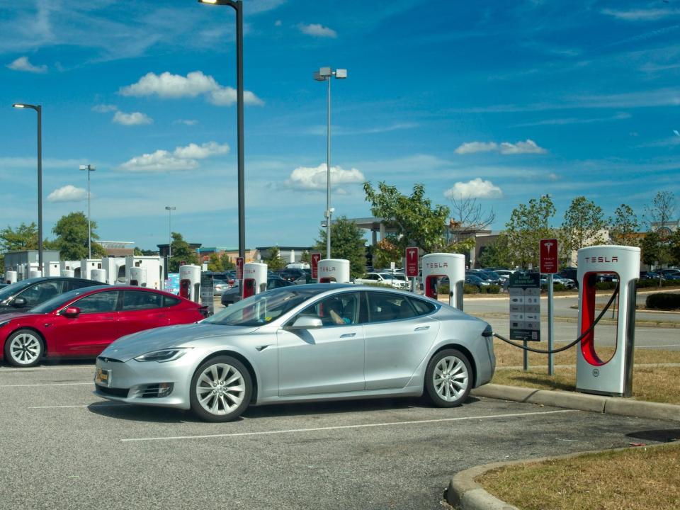 Teslas charging