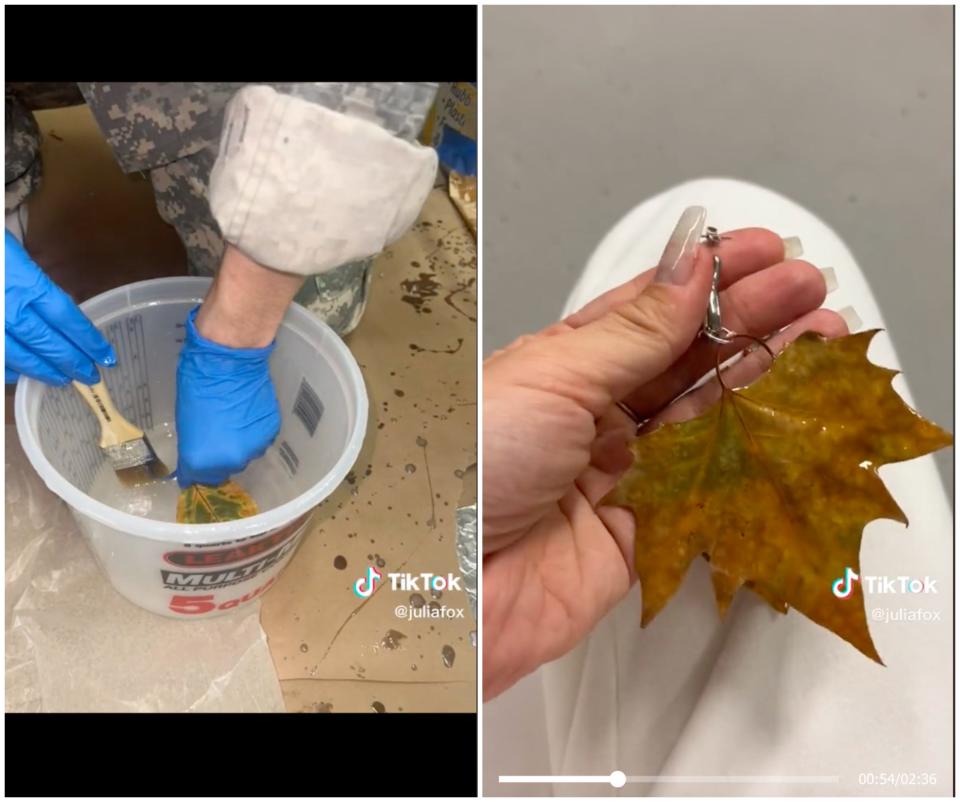 Julia Fox creating dress out of leaves