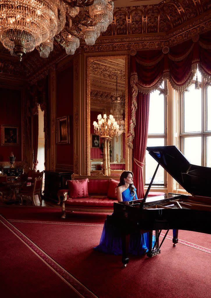 Princess Kate playing the piano at Windsor Castle as part of Eurovision 2023's opening film sequence  