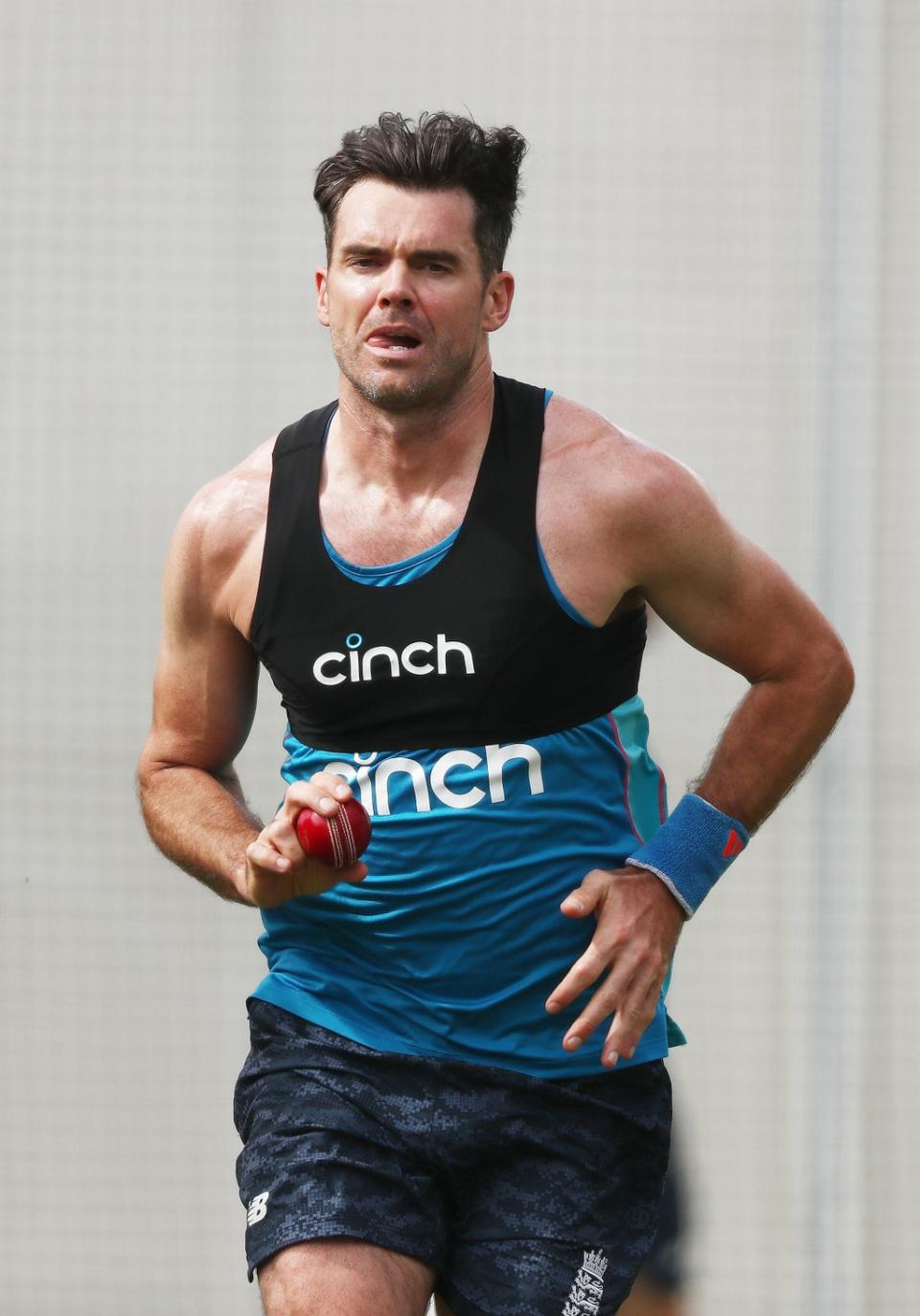 Anderson in the nets on Monday in Brisbane (PA)