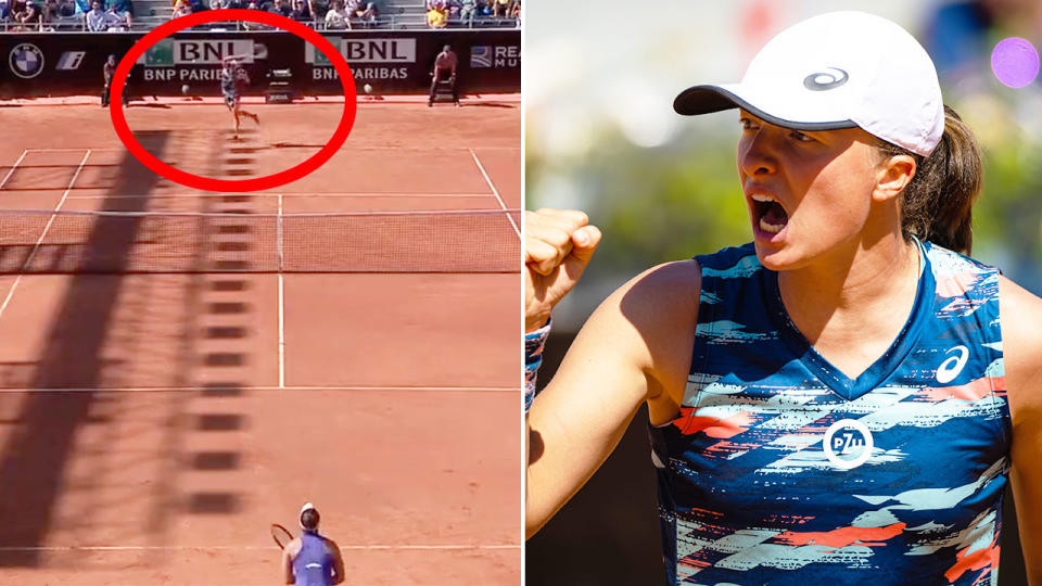 Seen here, Iga Swiatek wraps up her Italian Open quarter-final victory over Bianca Andreescu. 