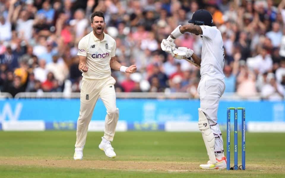 James Anderson celebrates after dismissing KL Rahul - GETTY IMAGES