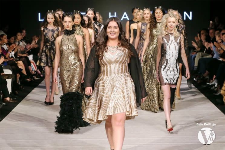 Plus-size model Tia Duffy struts her stuff for Lesley Hampton at Vancouver Fashion Week