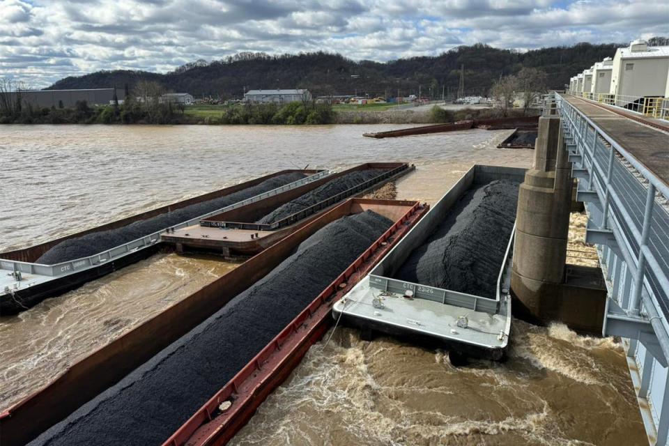 One of the barges, several of which are pictured, is still unaccounted for as of Saturday afternoon (U.S. Army Corps of Engineers Pittsburgh District)