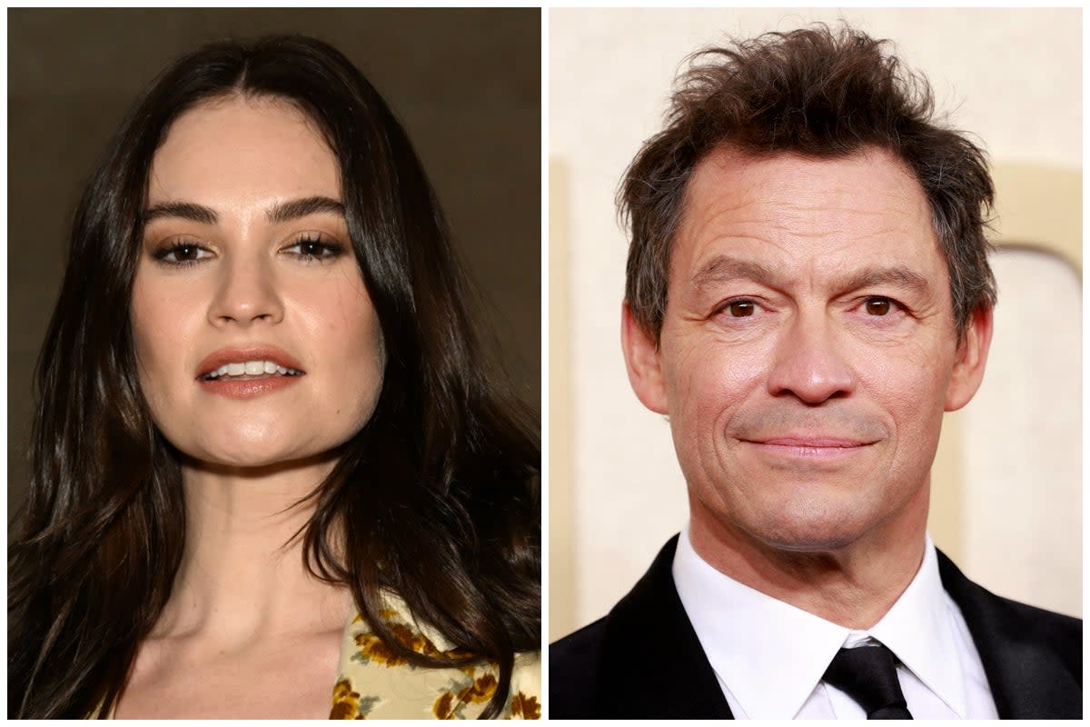 Dominic West (right) has spoken about the impact of Lily James (left) scandal (Getty)