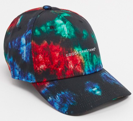 Good For Nothing baseball logo cap in multi tie-dye red, S$46.99. PHOTO: ASOS