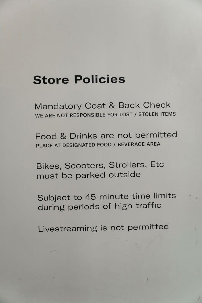 A flyer from the 260 DÔEN sample sale in SoHo Sunday says “Livestreaming is not permitted,” but some shoppers told The Post that didn’t stop relentless resellers from going live to field shopping requests at the event. Stefano Giovannini