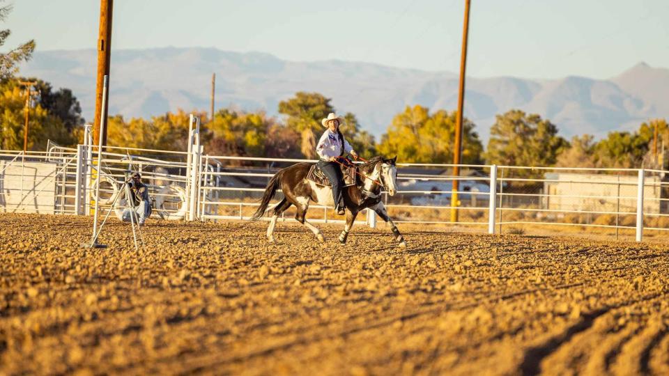 Yermo’s Britney Swenson and her sightless equine companion “Smoke,” unofficially set a new Guinness World Record for the fastest time on a blind horse to maneuver a course.