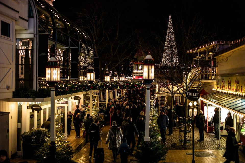 A view of Christmas Market in Tivoli Gardens, in Copenhagen, Denmark